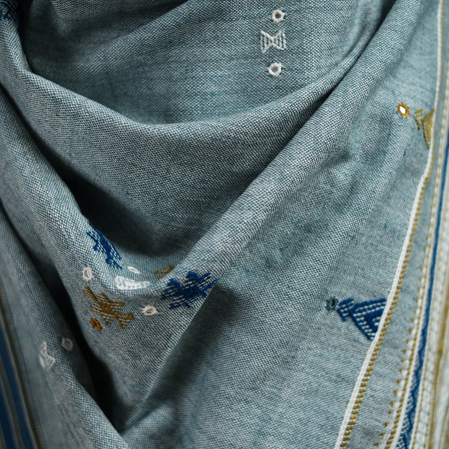 Kutch Bhujodi Handwoven Mirror Work Acrylic Wool Shawl 42