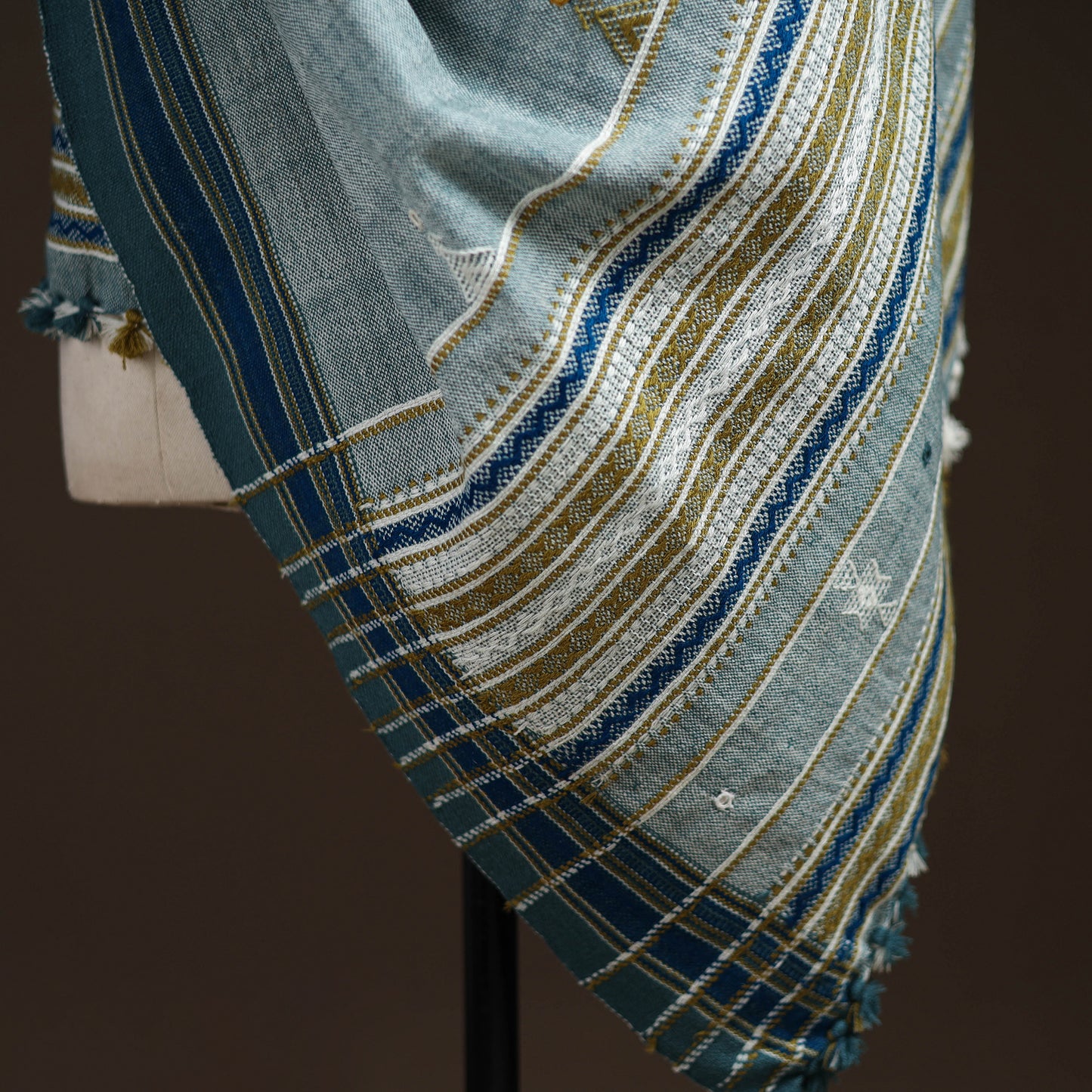 Kutch Bhujodi Handwoven Mirror Work Acrylic Wool Shawl 42