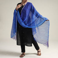 Blue - Leheriya Tie-Dye Mothra Kota Doria Silk Dupatta with Tassels