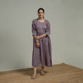 Purple - Sanganeri Hand Block Print Pure Cotton Flared Dress 07