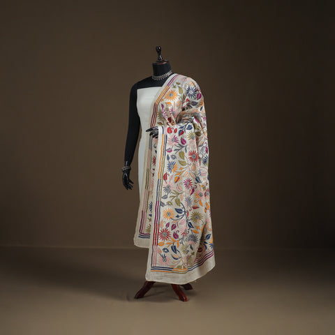 Tussar silk handloom bolpur kantha hand embroidered dupatta