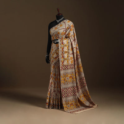 Yellow - printed cotton nellore kalamkari saree 12