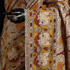 Yellow - printed cotton nellore kalamkari saree 12