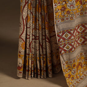 Yellow - printed cotton nellore kalamkari saree 12