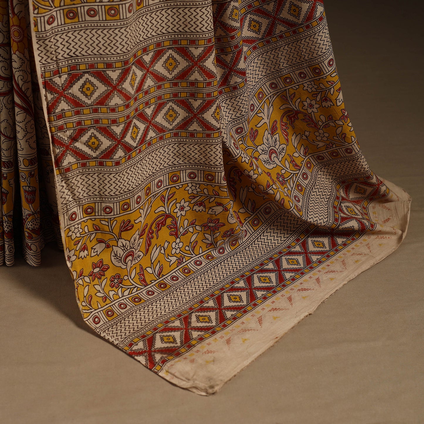 Yellow - printed cotton nellore kalamkari saree 12