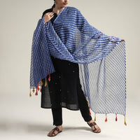 Blue - Leheriya Tie-Dye Kota Doria Cotton Dupatta with Tassels 03