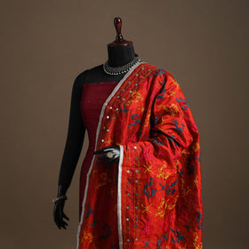 Red - chanderi silk hand embroidery phulkari dupatta 35