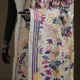 Tussar Silk Handloom Bolpur Kantha Hand Embroidered Dupatta 24