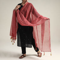 Red - Leheriya Tie-Dye Kota Doria Cotton Dupatta with Tassels