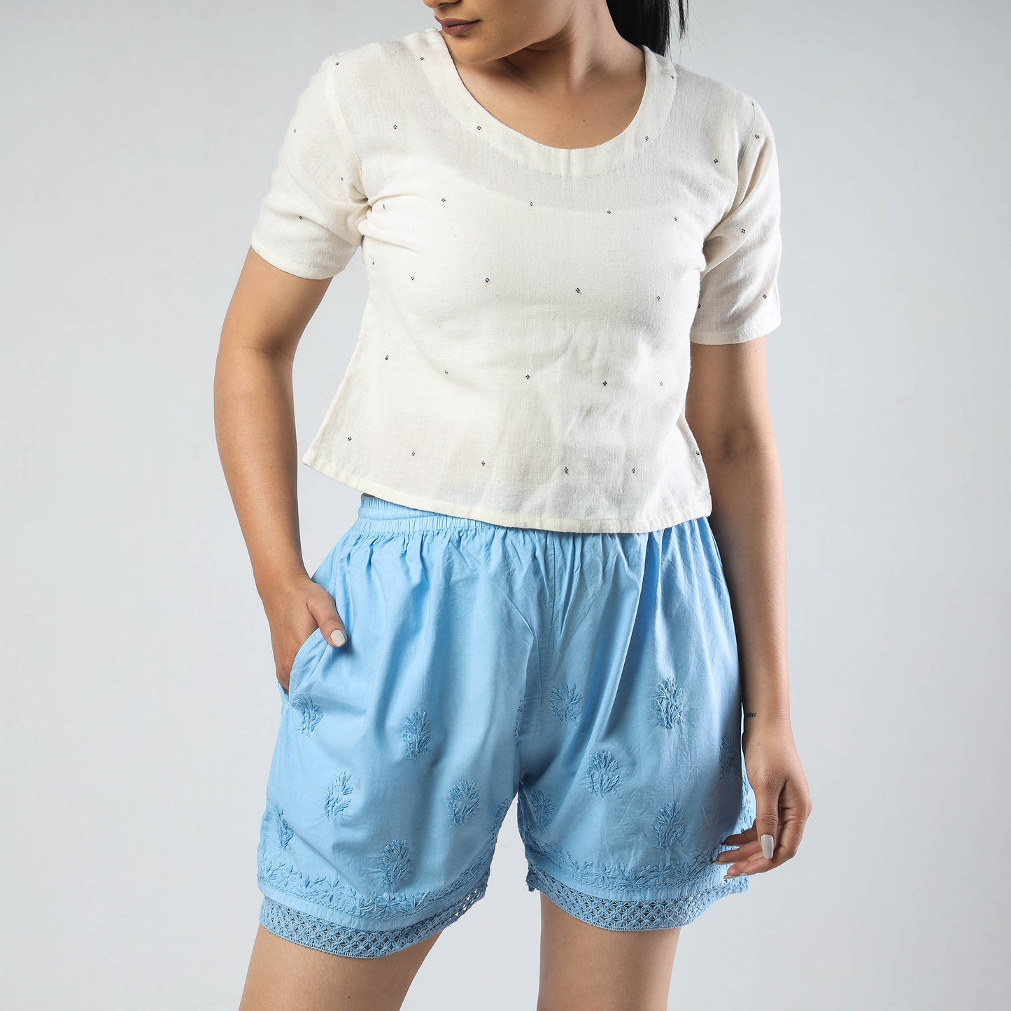 chikankari shorts