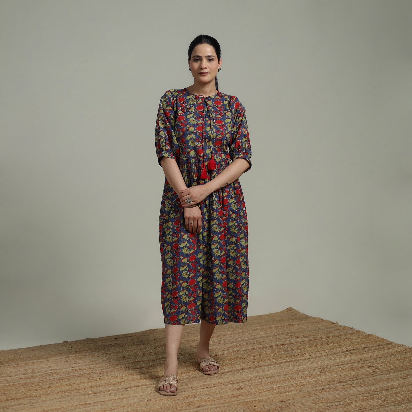 Multicolor - Sanganeri Hand Block Print Pure Cotton Flared Dress 03
