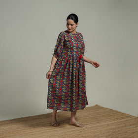 Multicolor - Sanganeri Hand Block Print Pure Cotton Flared Dress 03