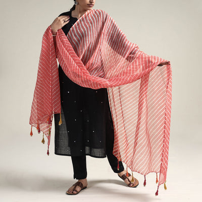 Buy Leheriya Tie-Dye Kota Doria Cotton Dupatta with Tassels Online at iTokri.com