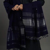 Blue - Kutch Zari Hand Embroidery Mirror Work Woollen Shawl 131