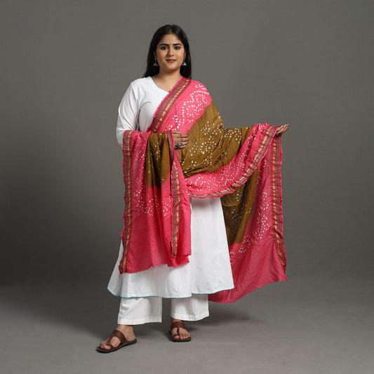 Pink - Kutch Tie-Dye Cotton Bandhani Dupatta with Border 63