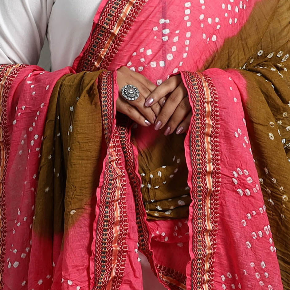 Pink - Kutch Tie-Dye Cotton Bandhani Dupatta with Border 63