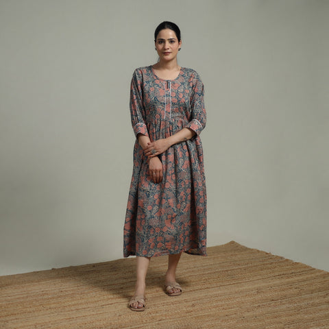 Green - Sanganeri Hand Block Print Pure Cotton Flared Dress 10