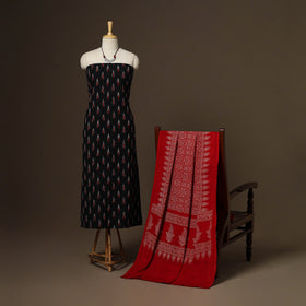 Black - 2pc cotton unstitched pochampally ikat dress