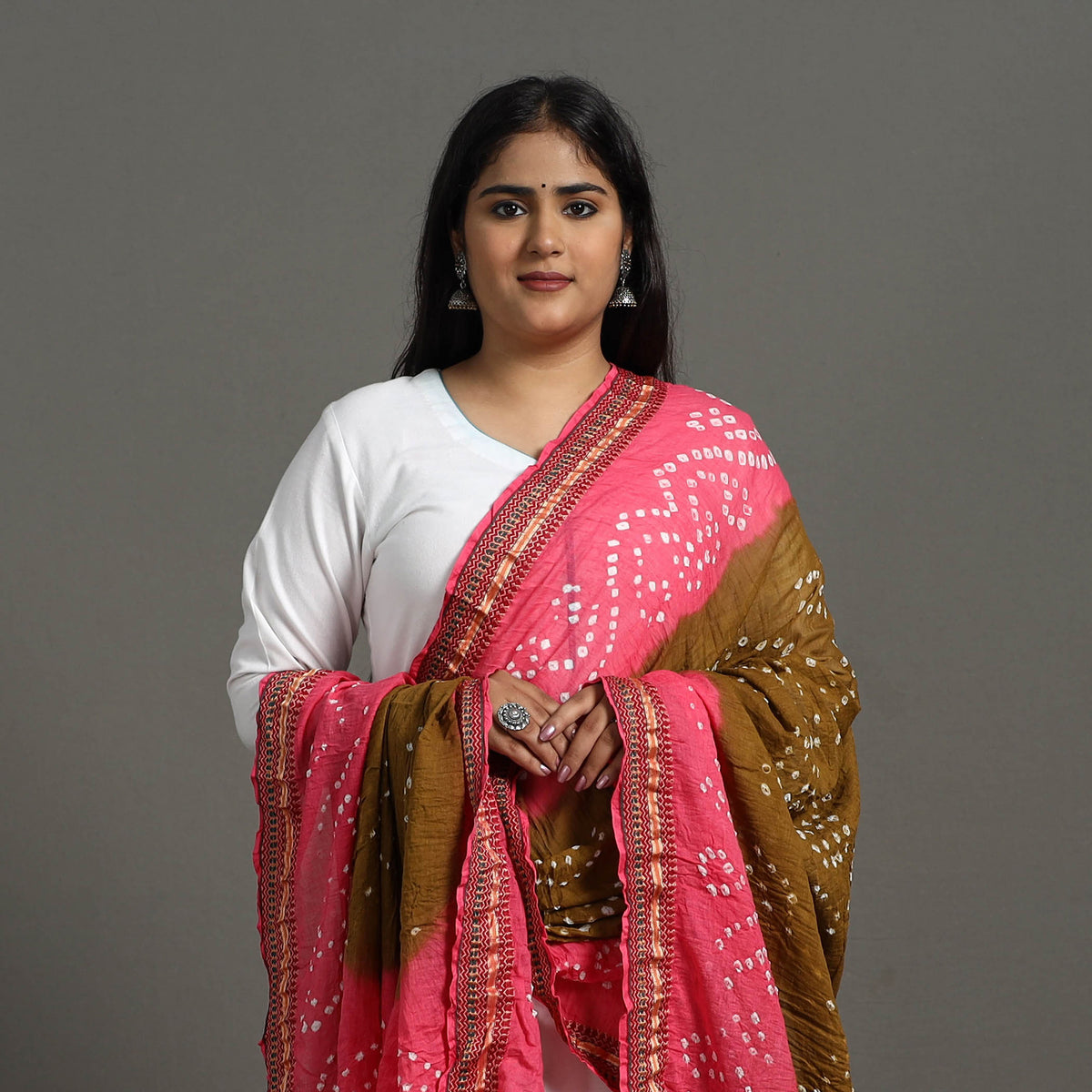 Pink - Kutch Tie-Dye Cotton Bandhani Dupatta with Border 63