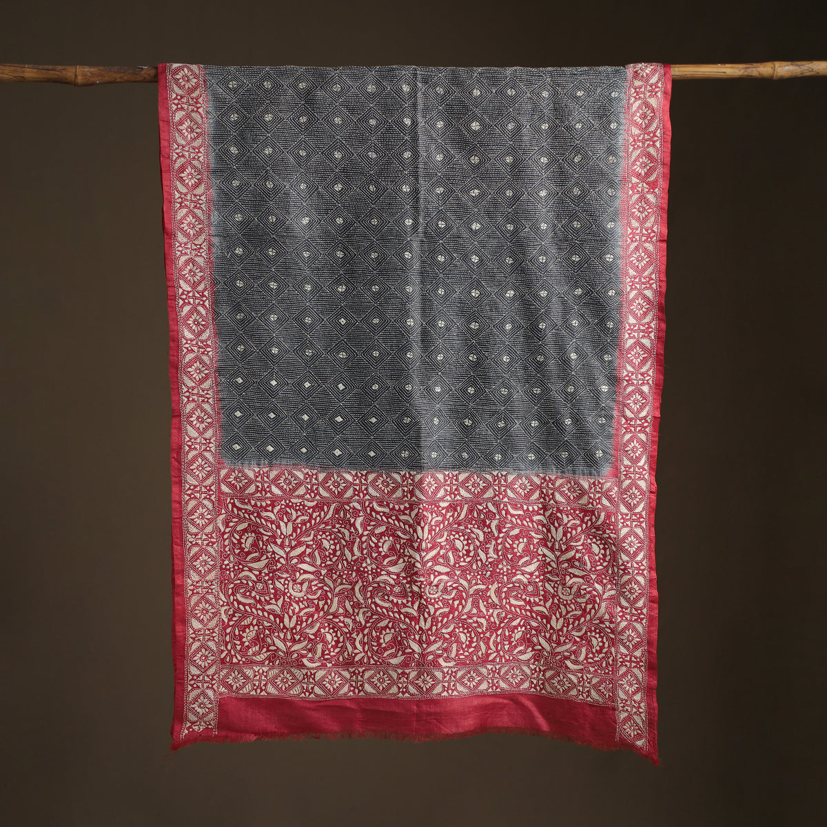 Tussar Silk Handloom Bolpur Kantha Hand Embroidered Dupatta 01