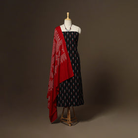 Black - 2pc cotton unstitched pochampally ikat dress
