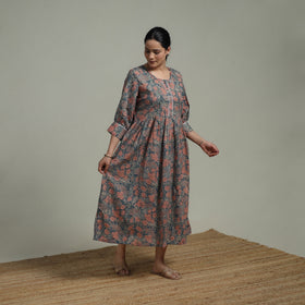 Green - Sanganeri Hand Block Print Pure Cotton Flared Dress 10