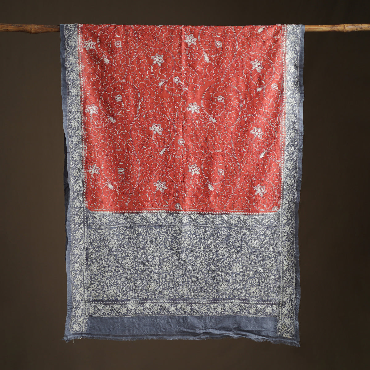 Tussar Silk Handloom Bolpur Kantha Hand Embroidered Dupatta 03