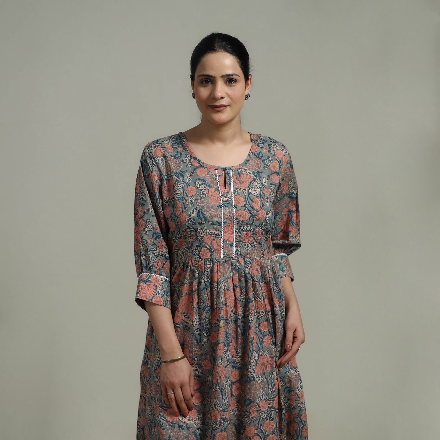 Green - Sanganeri Hand Block Print Pure Cotton Flared Dress 10