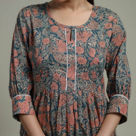 Green - Sanganeri Hand Block Print Pure Cotton Flared Dress 10