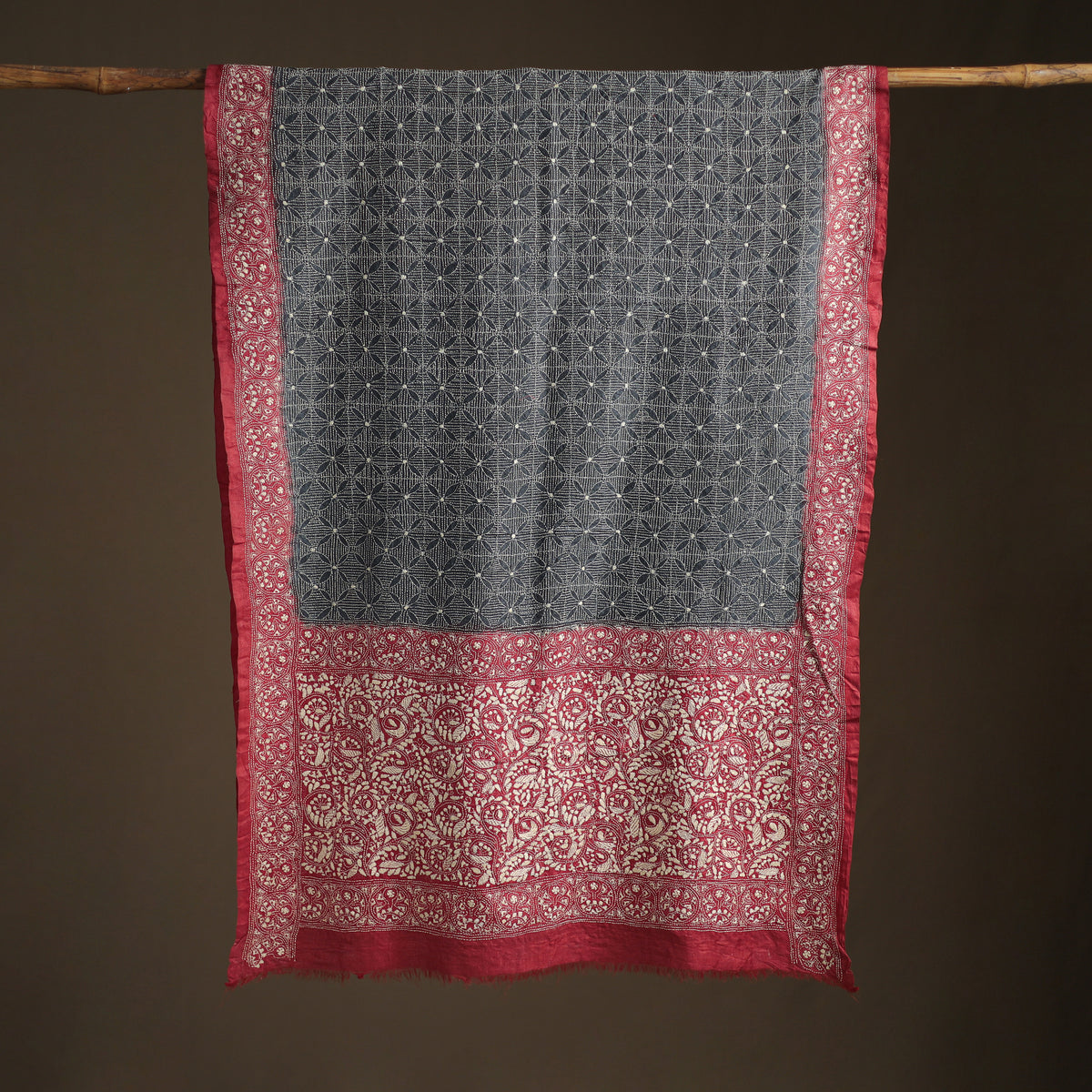 Tussar Silk Handloom Bolpur Kantha Hand Embroidered Dupatta 05