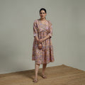 Beige - Sanganeri Hand Block Print Pure Cotton Angrakha Flared Dress 14