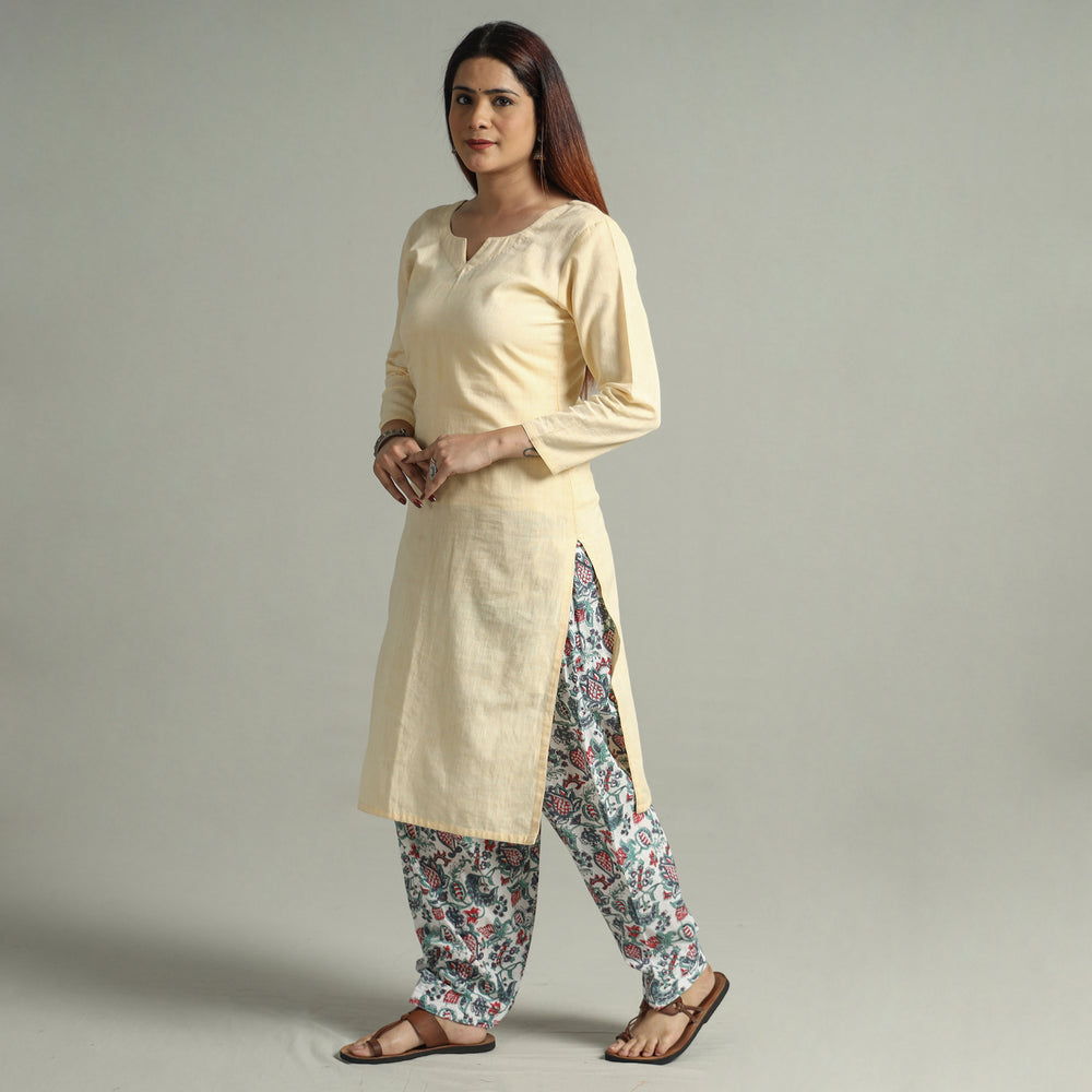 White - Sanganeri Block Printed Cotton Elasticated Salwar 05