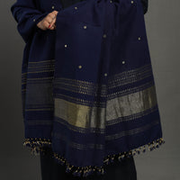 Blue - Kutch Zari Hand Embroidery Mirror Work Woollen Shawl 134