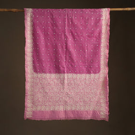 Pink - Tussar Silk Handloom Bolpur Kantha Hand Embroidered Dupatta 07
