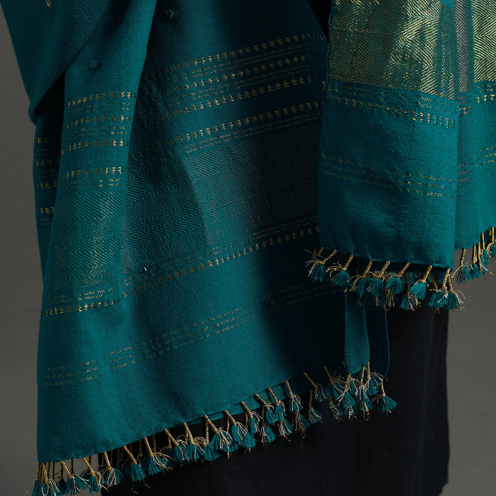 Green - Kutch Zari Hand Embroidery Mirror Work Woollen Shawl 135