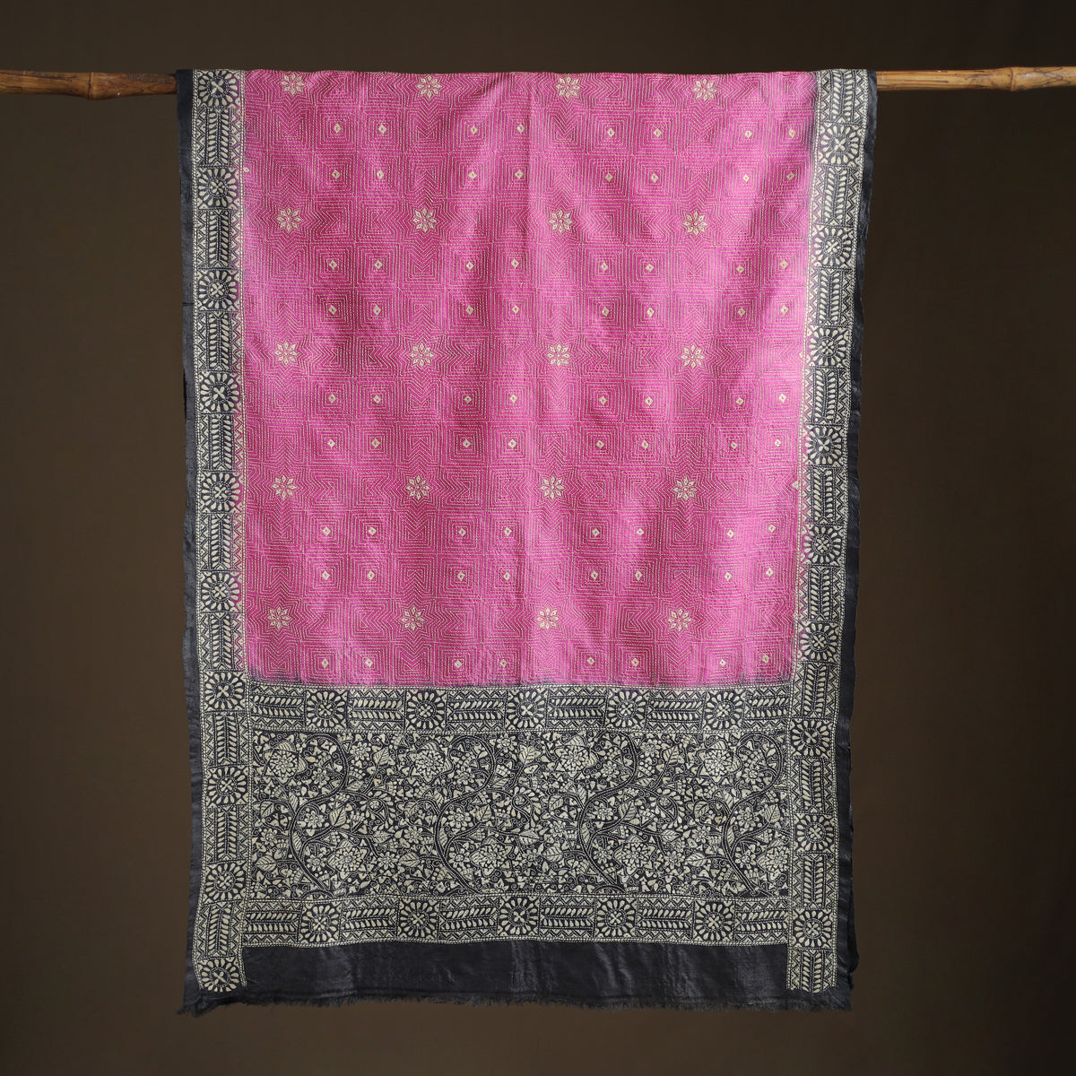 Tussar Silk Handloom Bolpur Kantha Hand Embroidered Dupatta 11