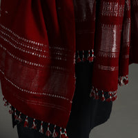 Red - Kutch Zari Hand Embroidery Mirror Work Woollen Shawl 138