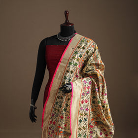 Pink - chanderi silk hand embroidery printed phulkari