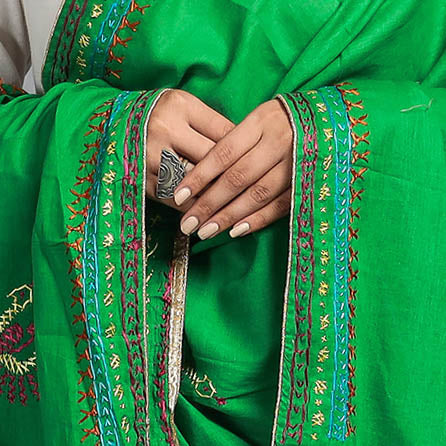 Green - Traditional Phulkari Hand Embroidered Cotton Dupatta