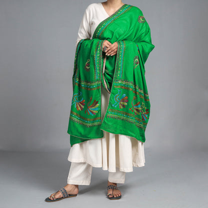 Green - Traditional Phulkari Hand Embroidered Cotton Dupatta