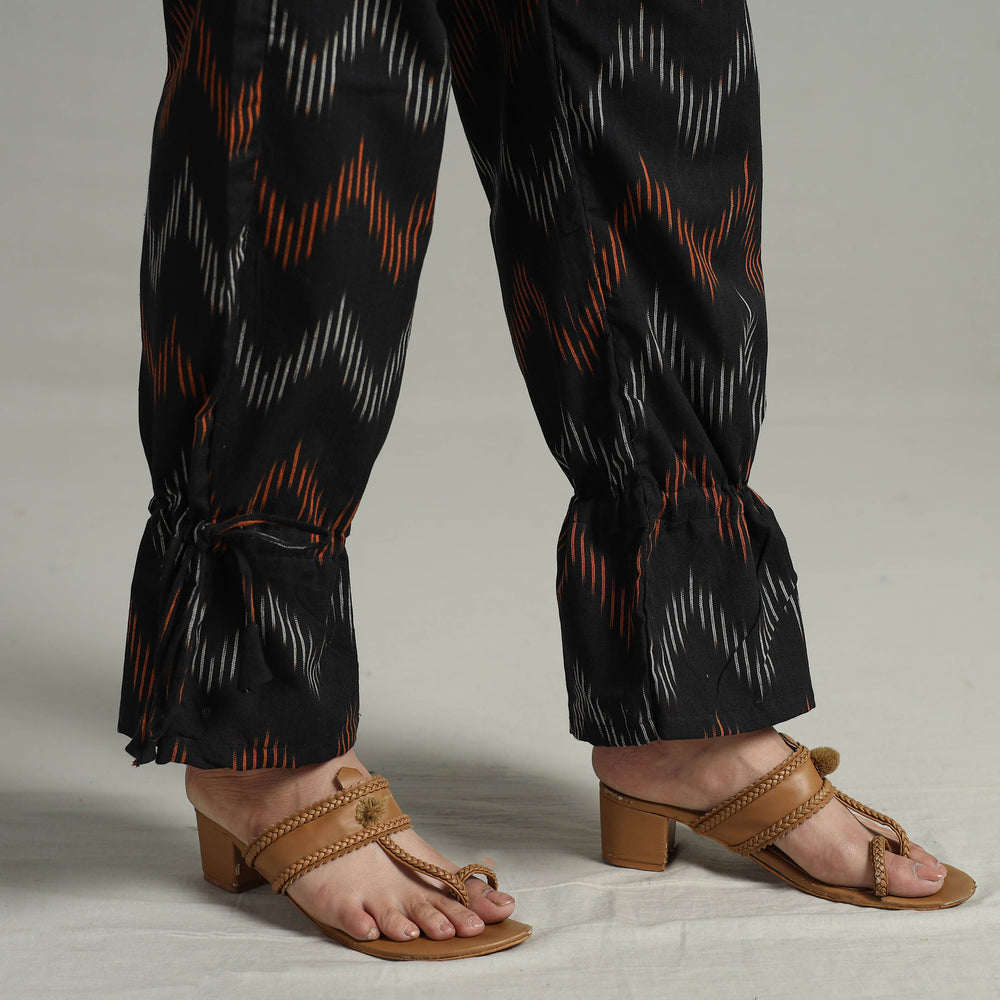 Black - Pochampally Ikat Weave Cotton Elasticated Pant 13