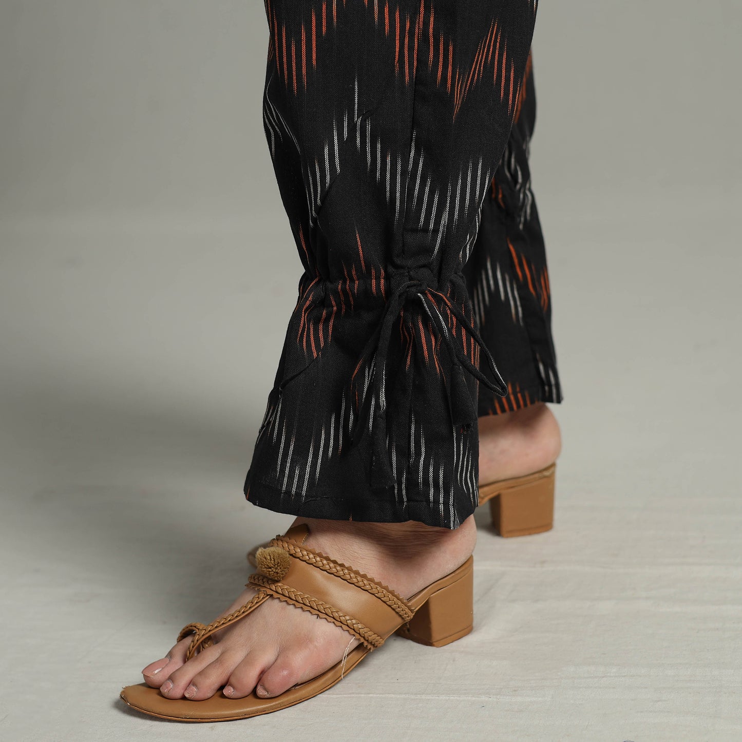 Black - Pochampally Ikat Weave Cotton Elasticated Pant 13