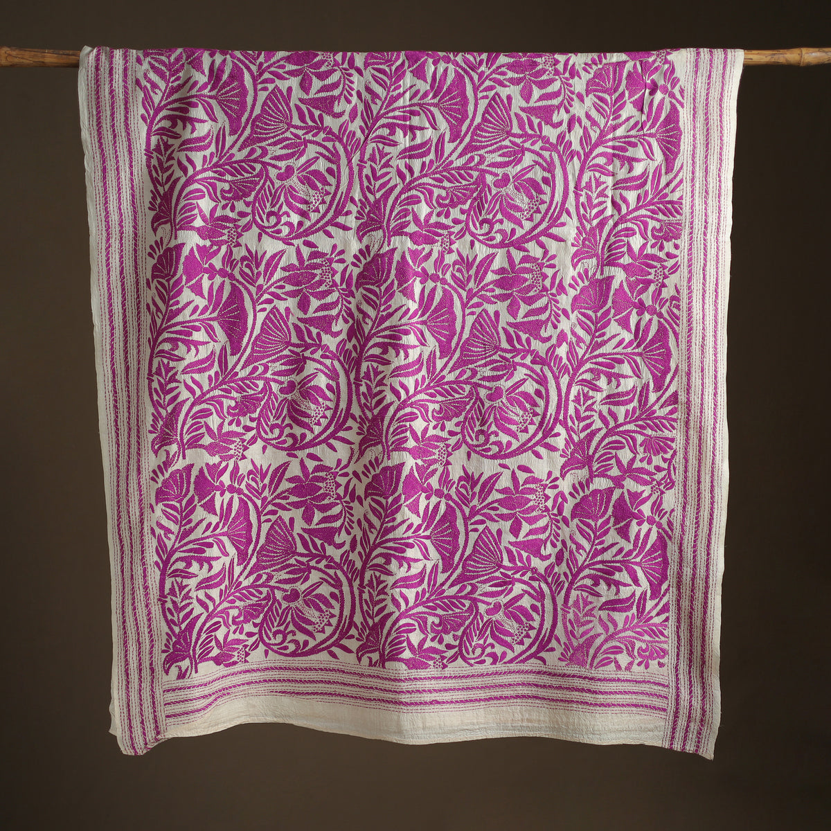 Tussar Silk Handloom Bolpur Kantha Hand Embroidered Dupatta 17