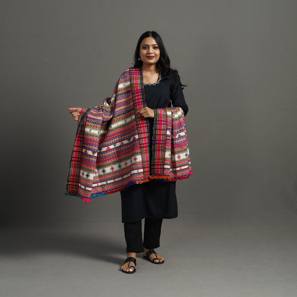 Multicolor - Allover Kutch Hand Embroidery Woollen Shawl 143