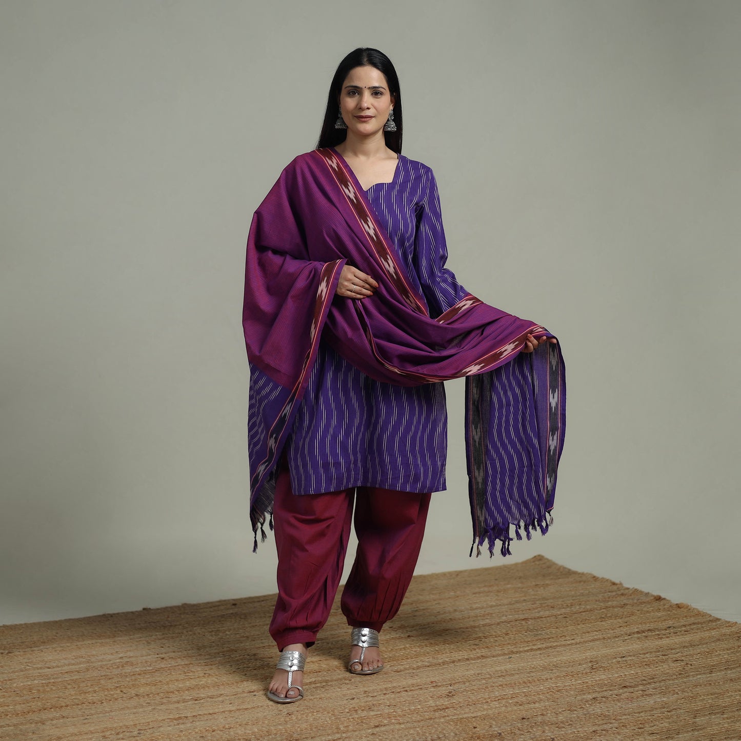 Pochampally Ikat Cotton Suit Set with Dupatta for women 04
