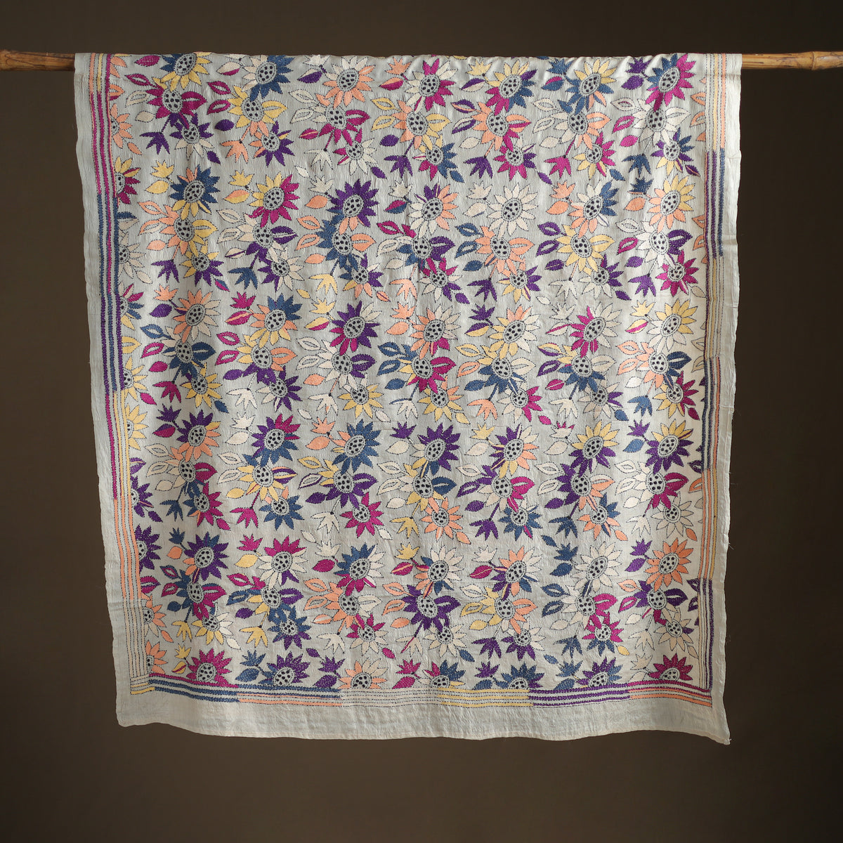 Tussar Silk Handloom Bolpur Kantha Hand Embroidered Dupatta 24