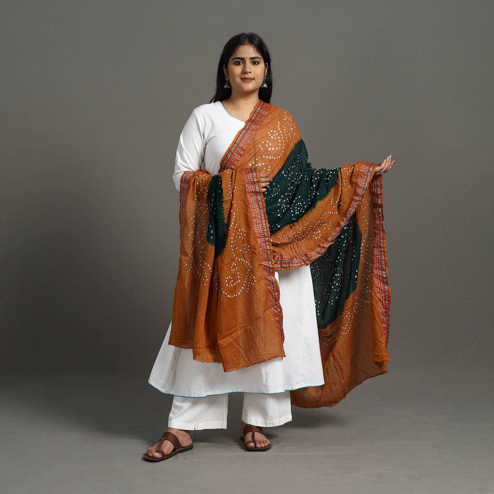 Orange - Kutch Tie-Dye Cotton Bandhani Dupatta with Border 83