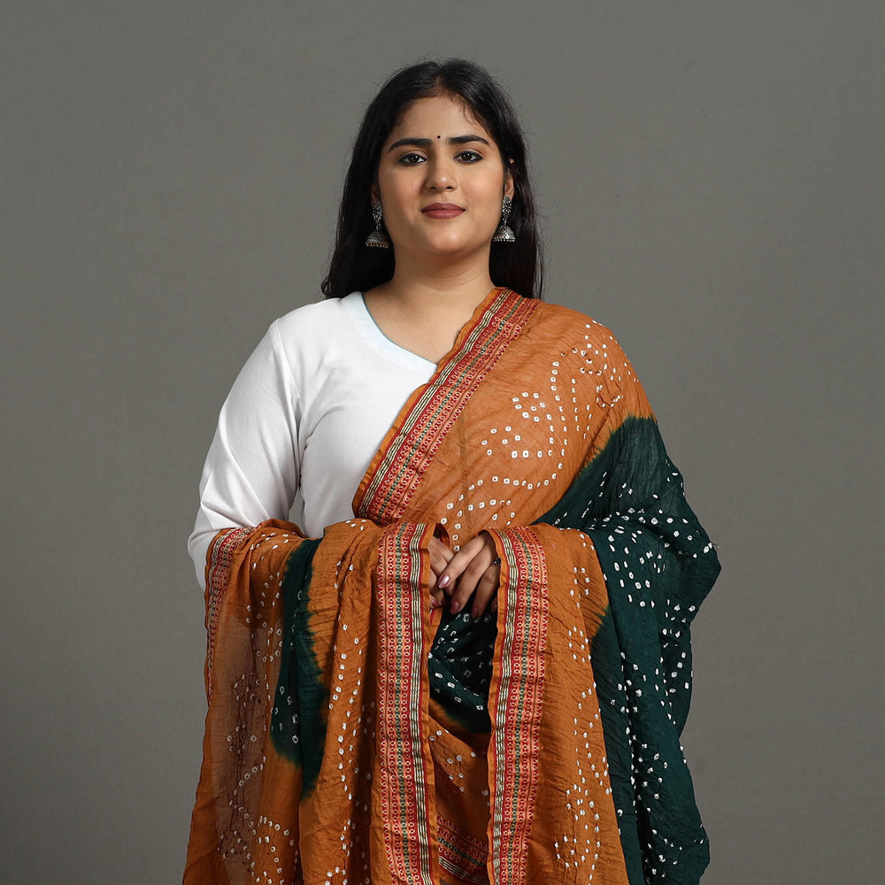 Orange - Kutch Tie-Dye Cotton Bandhani Dupatta with Border 83