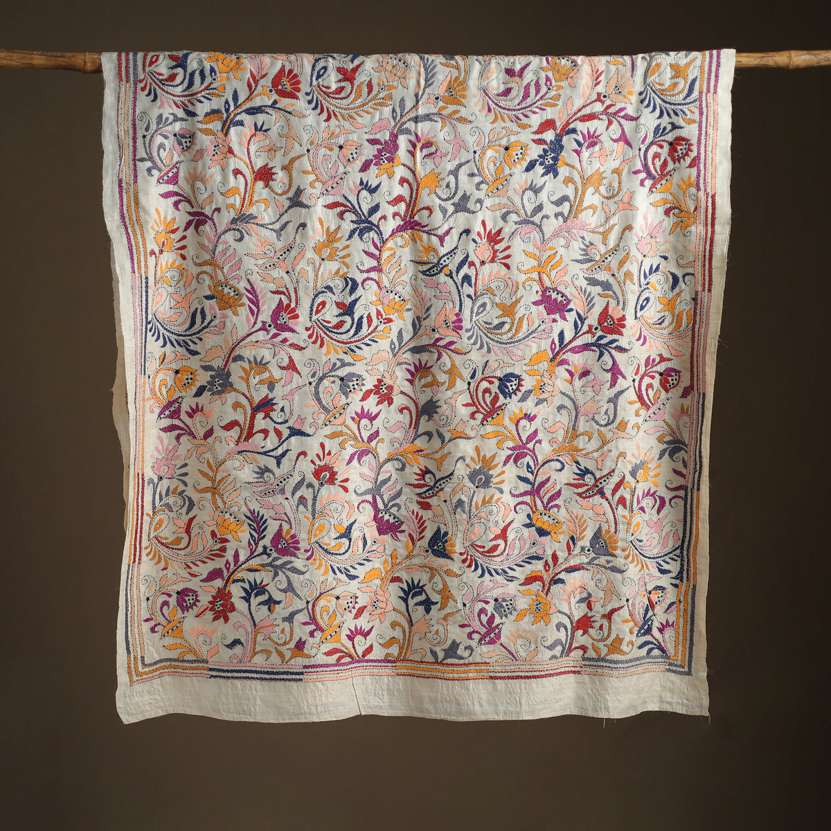 Tussar Silk Handloom Bolpur Kantha Hand Embroidered Dupatta 25