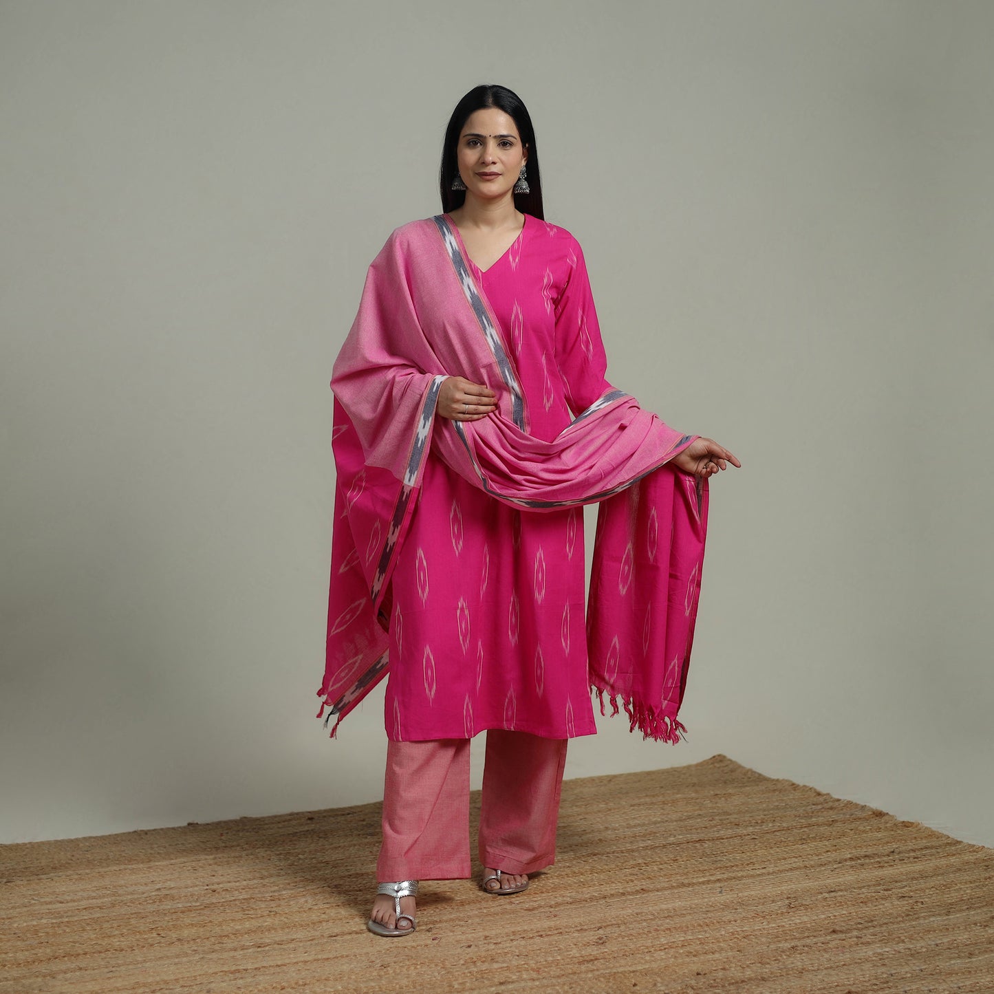 Pochampally Ikat Cotton Suit Set with Dupatta for women 07